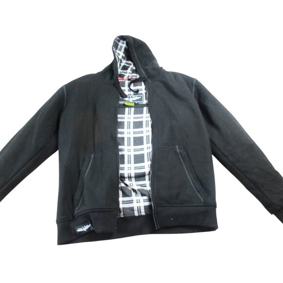 Street & Steel Hoodie Mens XL Black Flannel Plaid Lined Embroidered Logo Zip-Up - Picture 1 of 9